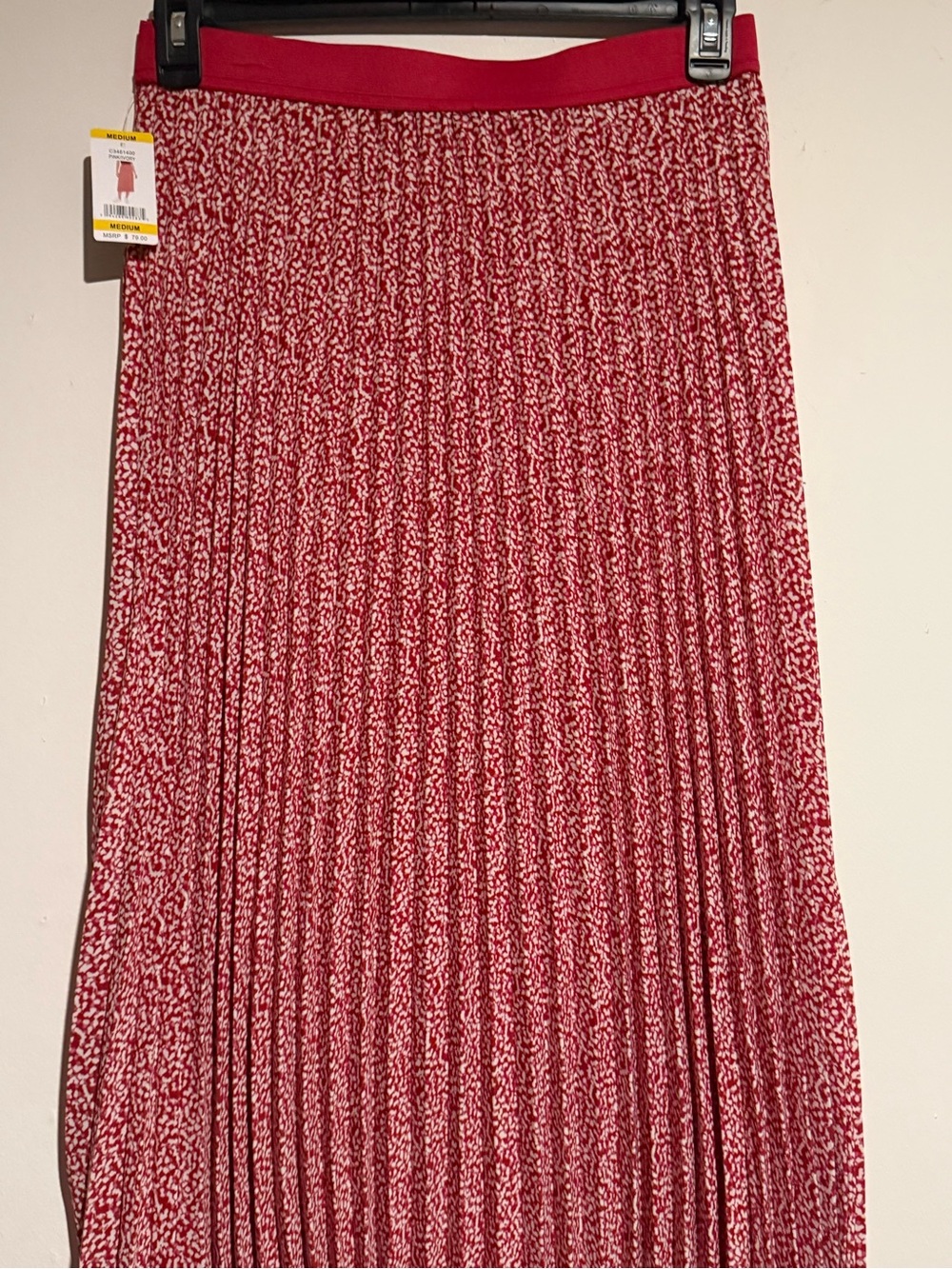 Vince Camuto Red and White Pleated Midi Skirt